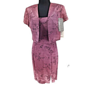 John Roberts NEW Petites Pink Oriental Pencil Dress Crop Jacket Outfit Size 8P